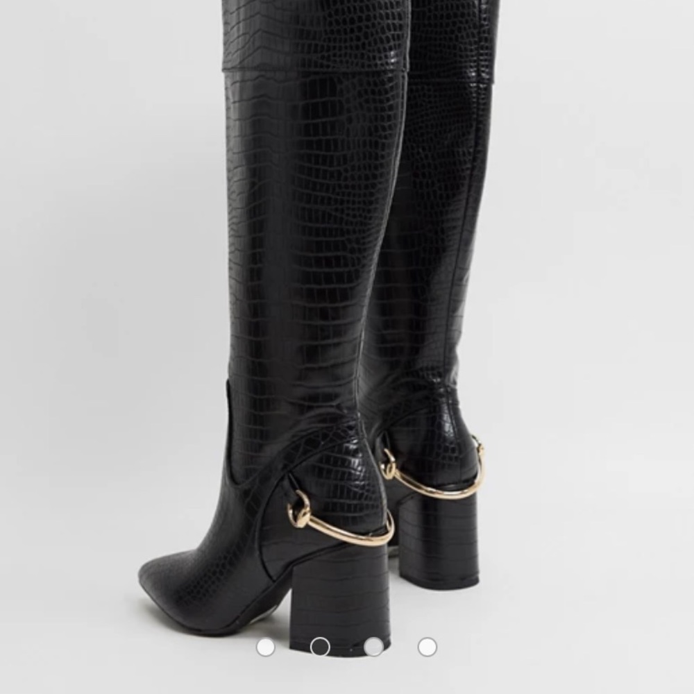 ASOS Black Heeled Boots with Gold Detail